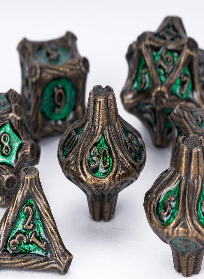 HDdais 7 Piece Metal DND Dice Bronze Metal Dice Set D&D with Leather Bag for Role Playing Game and Board Game - Image 2